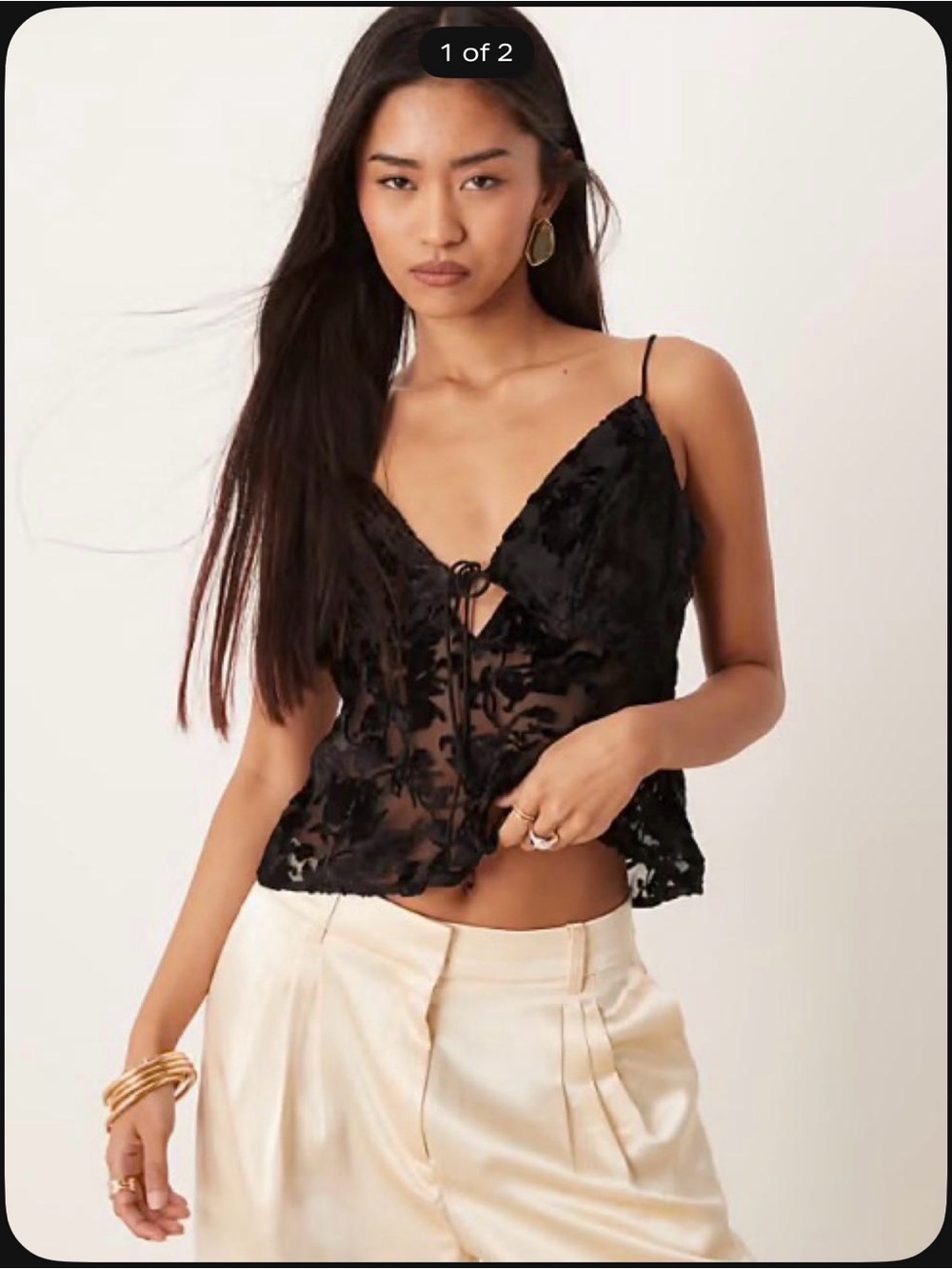 Abercrombie & Fitch Black Floral Sheer Tie-Front Cami